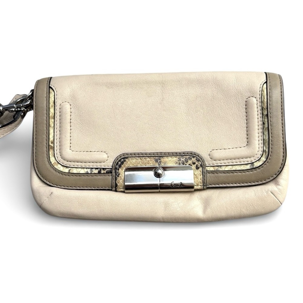 VTG Coach Kristin Envelope Clutch Wallet Python Taupe Leather Style 45119